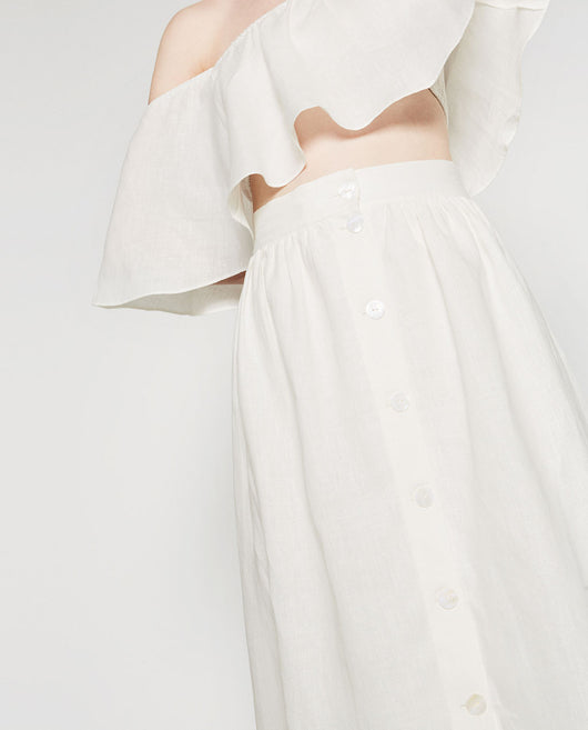 BUTTONED LINEN SKIRT