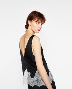 STUDIO TOP WITH CONTRASTING LACE TRIM