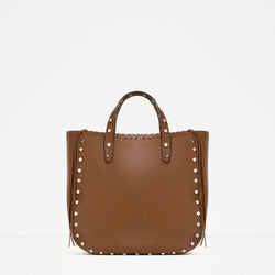 STUDDED LEATHER TOTE