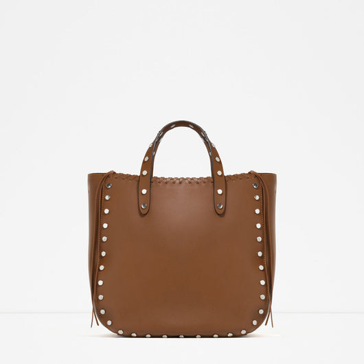 STUDDED LEATHER TOTE