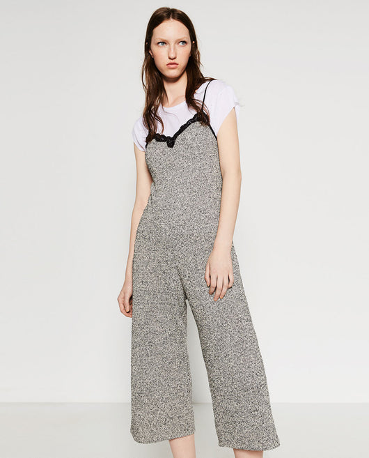 JUMPSUIT WITH LACE TRIM NECKLINE