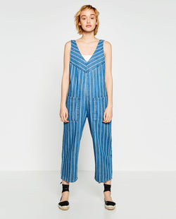 STRIPED DENIM JUMPSUIT