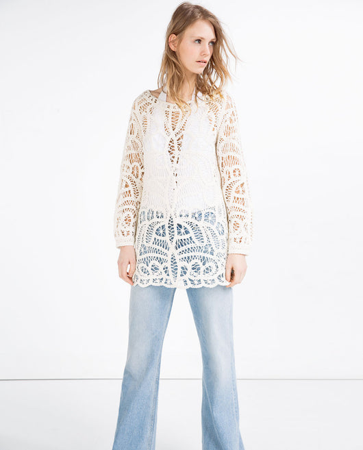 MACRAMÉ DRESS WITH FLARED SLEEVES